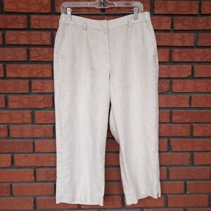 Liz Claiborne Audra Capri Crop Pants Sz 10 100% Linen Beige Chino Trouser